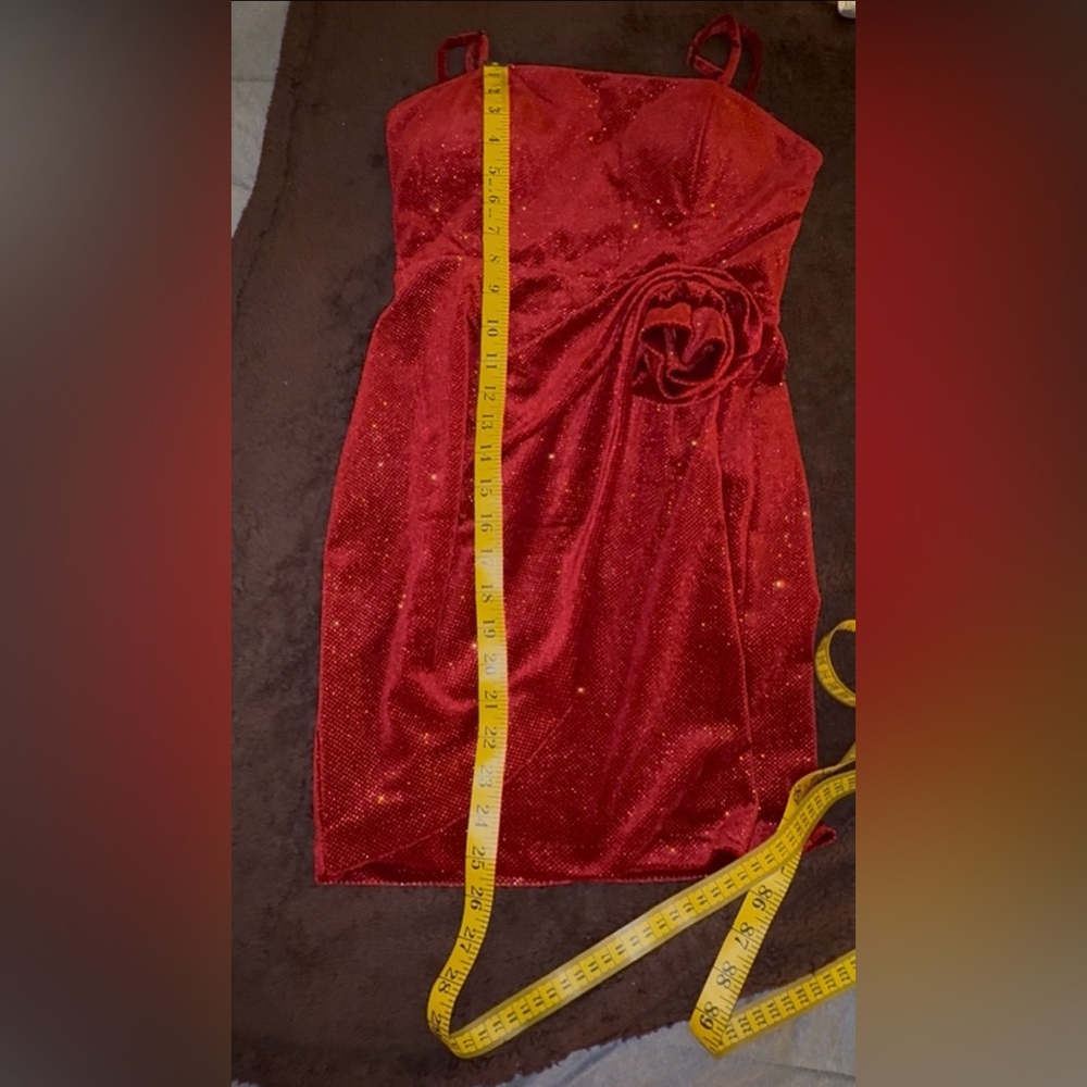 Sparkly Crimson Red Juniors Dress 1/2 – Velvet Feel, Adjustable Straps, EUC - Picture 12 of 13